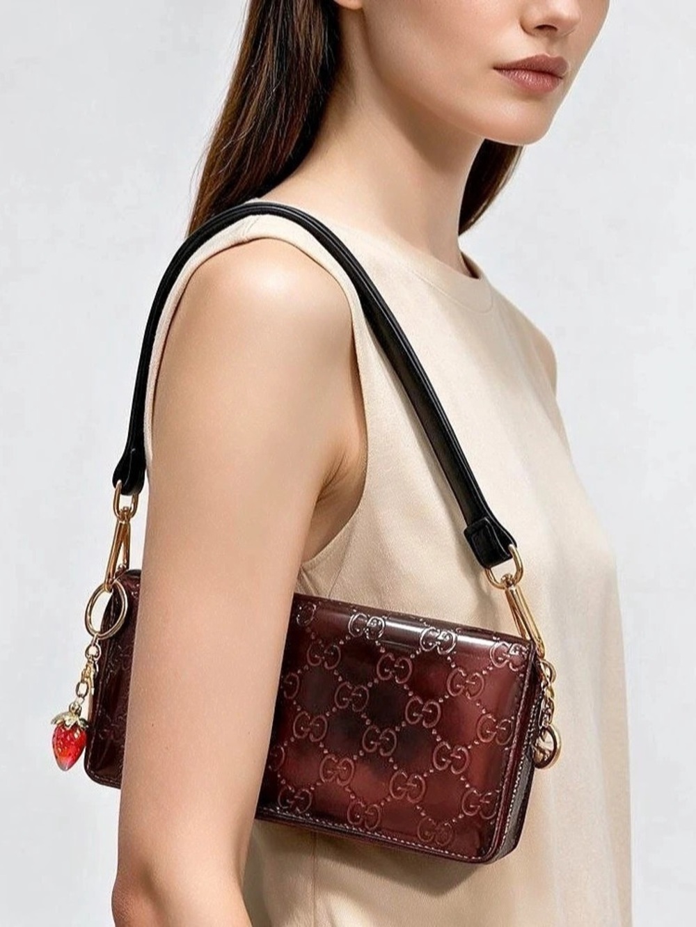 Gucci Lovely Heart Burgundy Guccissima Wallet Converted Shoulder Bag